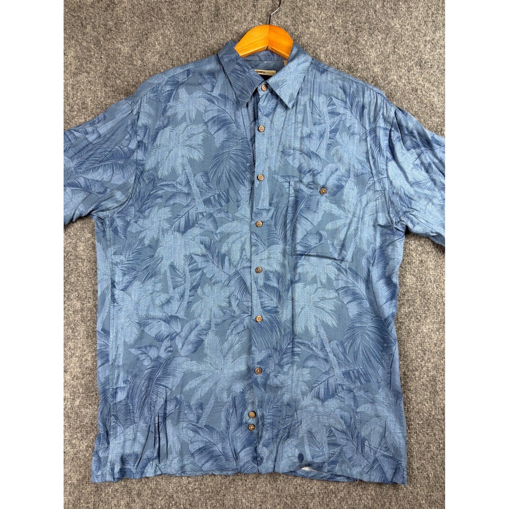 Vintage 1990s Campia Moda Blue Palm Leaf Rayon Hawaiian Shirt Mens Medium